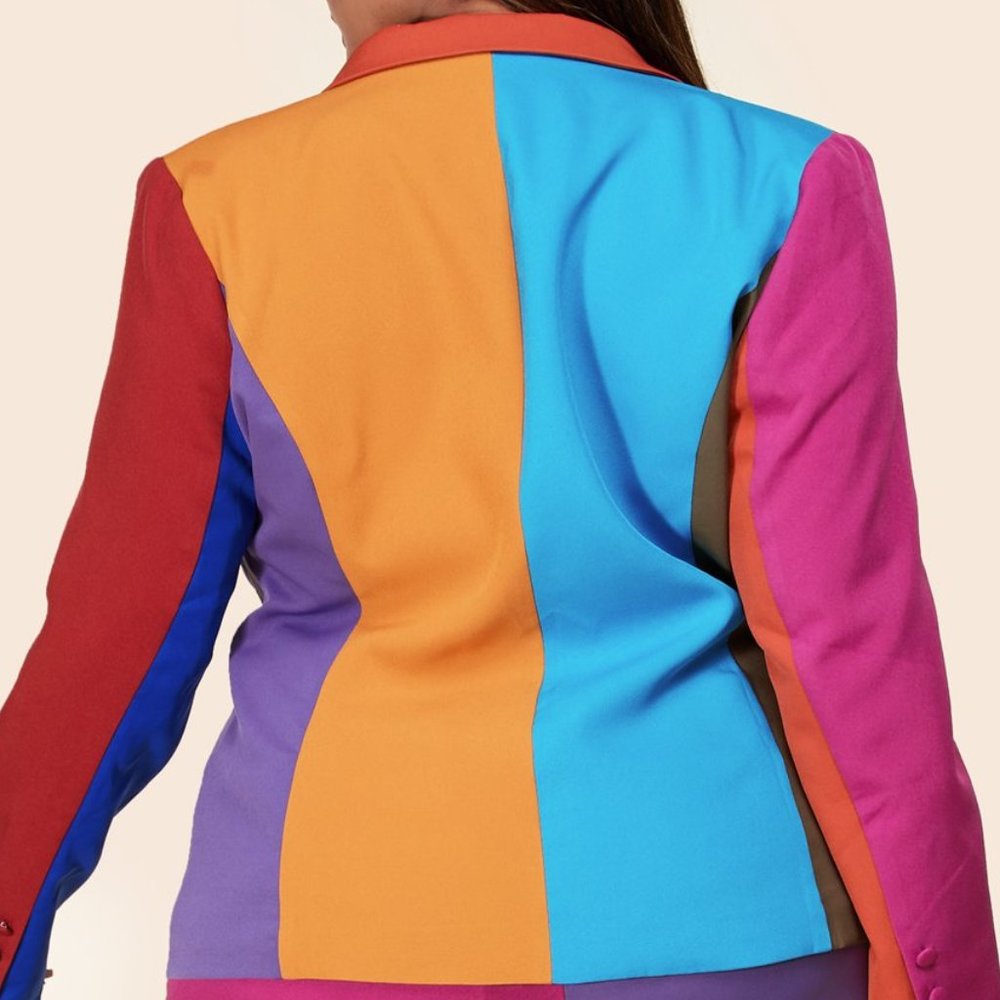 COLOR BLOCK BLAZER & PANT SET - PLUS💋💋💋 - Picture 3 of 5